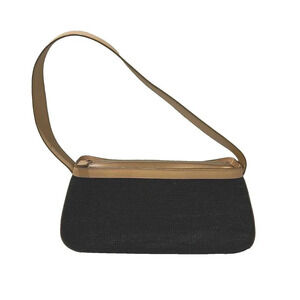 Tusk NY Women Brown Black Shoulder Handbag Zip Pockets Structured Woven Designer